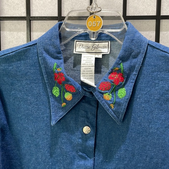 Vintage Diane Gilman, Embroidered Denim Shirt, Bell Sleeves, NWOT, SZ Large - Picture 3 of 7